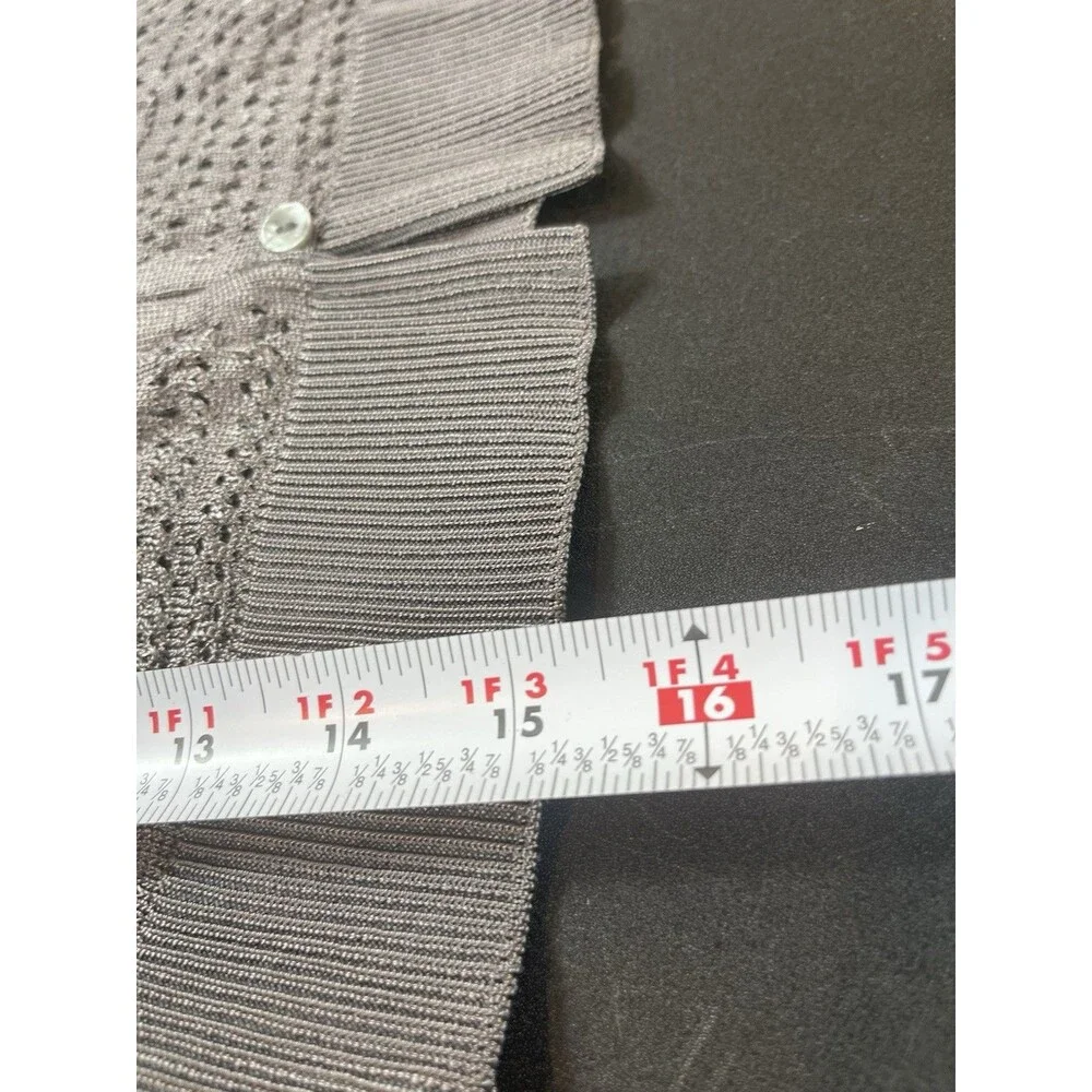 Free People Dark Gray Open Knit Button Front Long Sleeve Cropped Cardigan XS